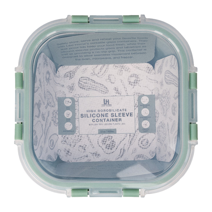 27 oz. Square Glass Container with Sage Silicone Sleeve