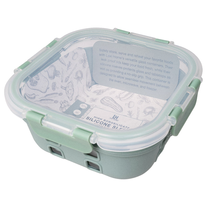 27 oz. Square Glass Container with Sage Silicone Sleeve