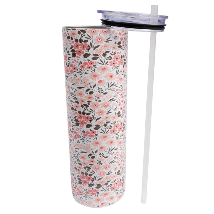 30 oz. Stainless Steel Floral Print Skinny Tumbler with Straw