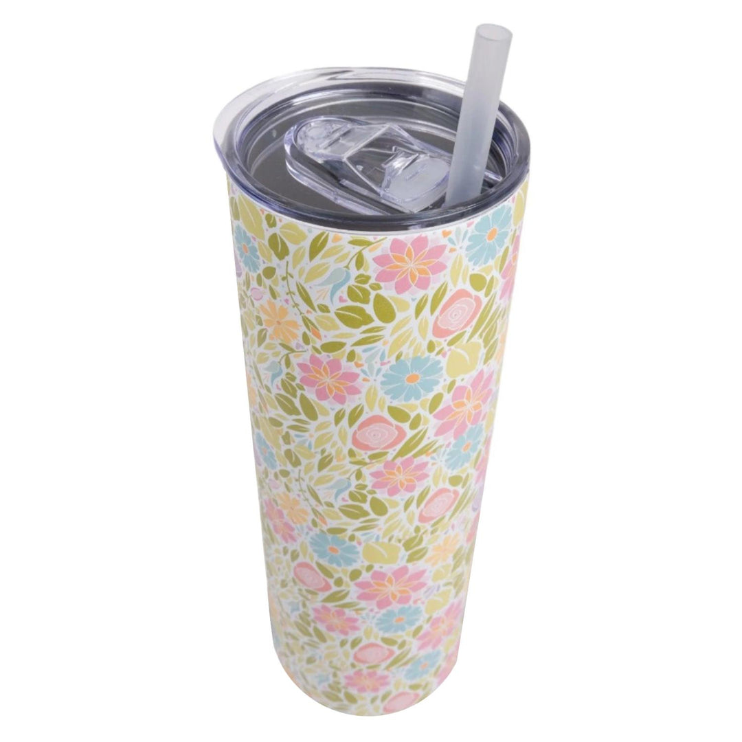 30 oz. Stainless Steel Floral Print Skinny Tumbler with Straw