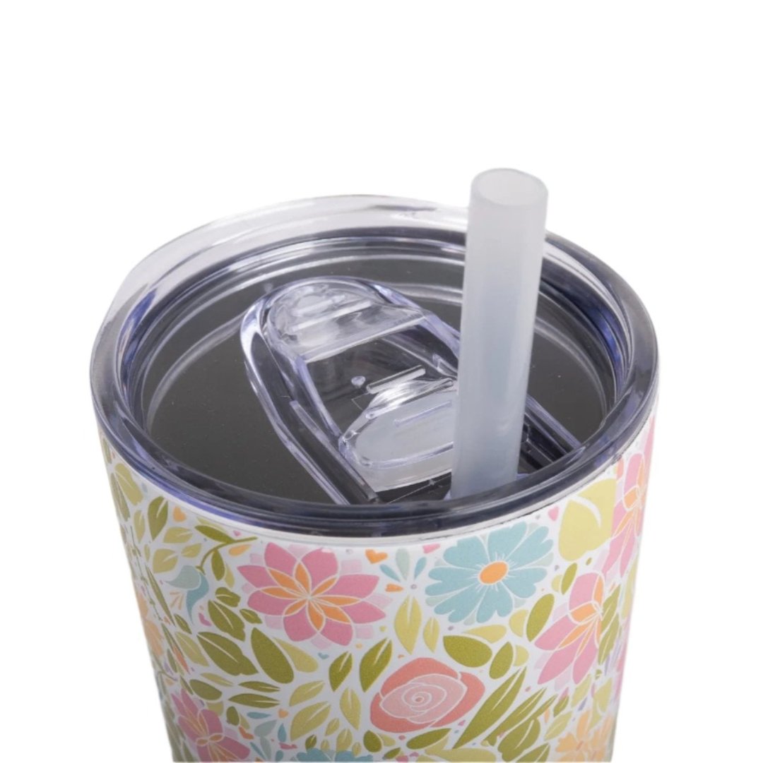 30 oz. Stainless Steel Floral Print Skinny Tumbler with Straw