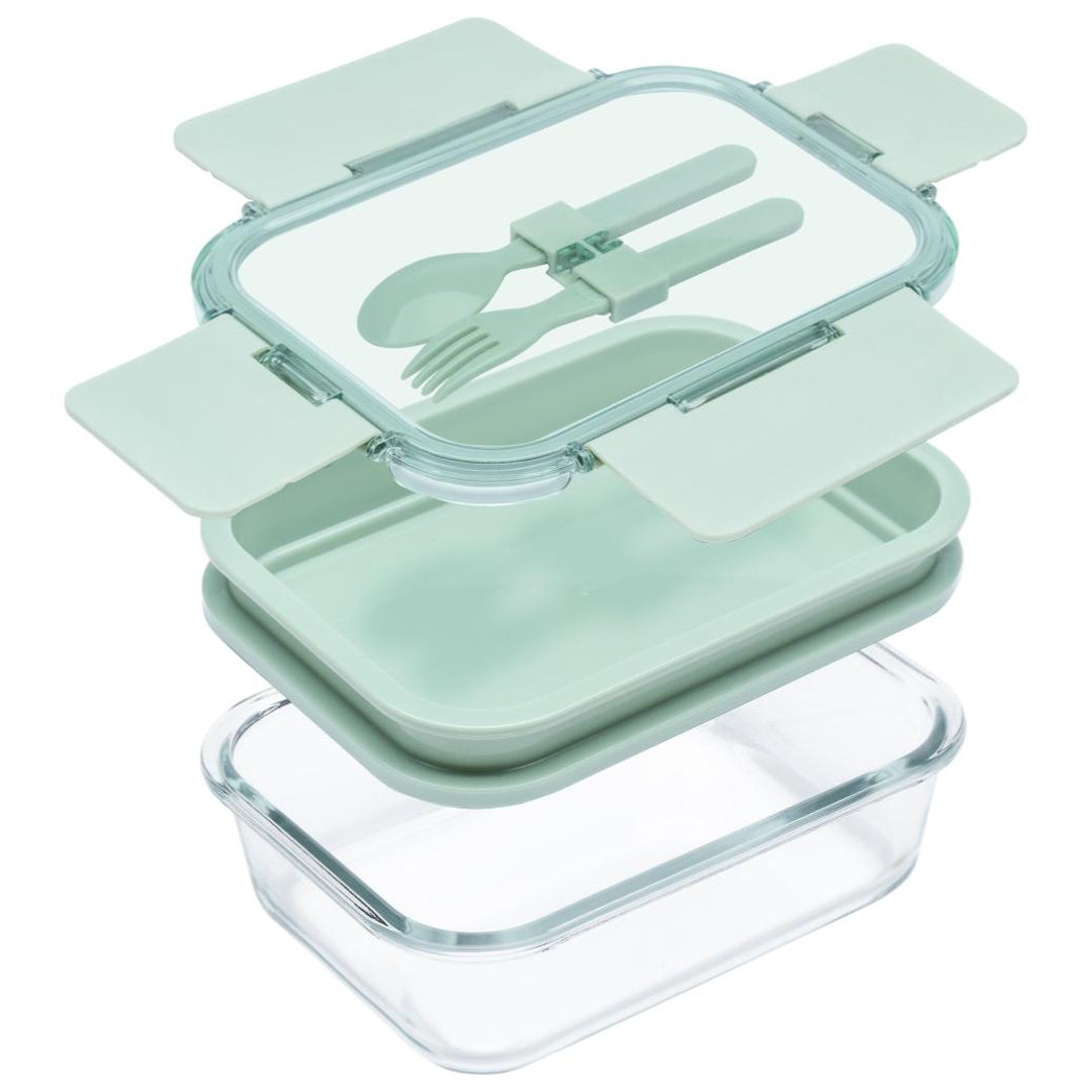 Deluxe 4-in-1 Double Layer Glass Bento Lunch Box in Sage