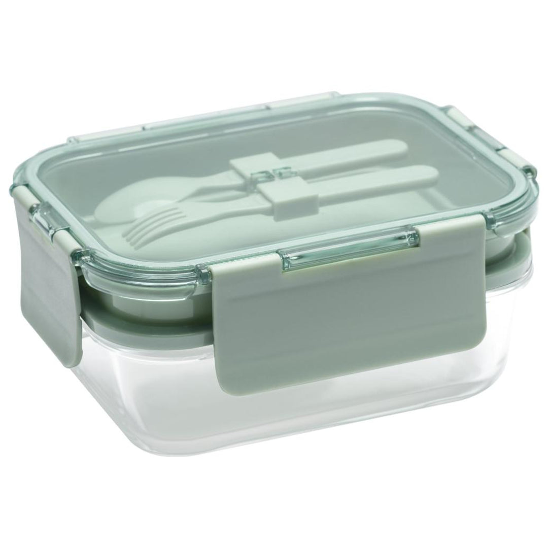 Deluxe 4-in-1 Double Layer Glass Bento Lunch Box in Sage