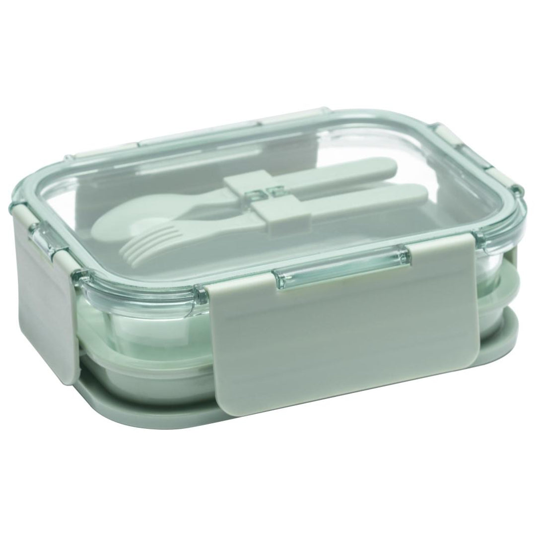 Deluxe 4-in-1 Double Layer Glass Bento Lunch Box in Sage