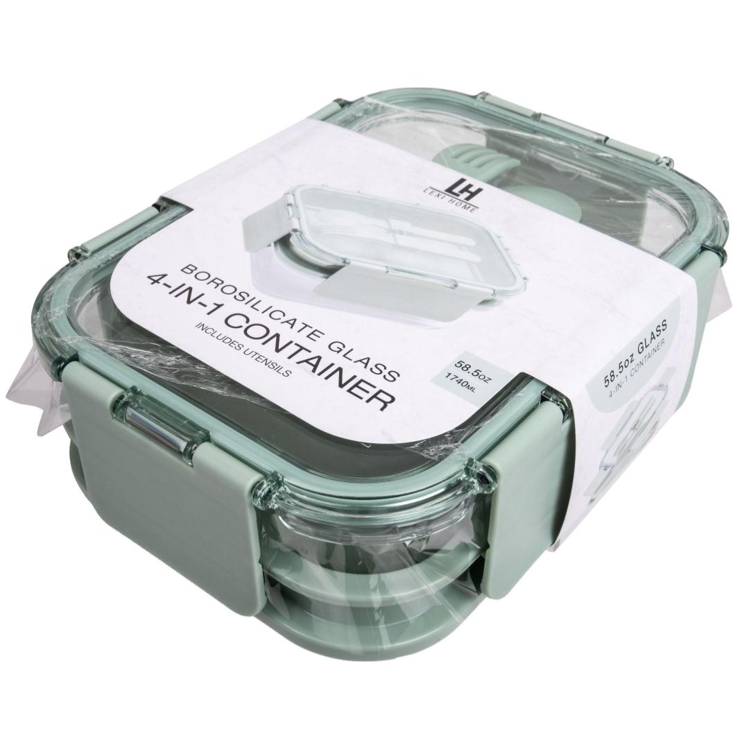 Deluxe 4-in-1 Double Layer Glass Bento Lunch Box in Sage