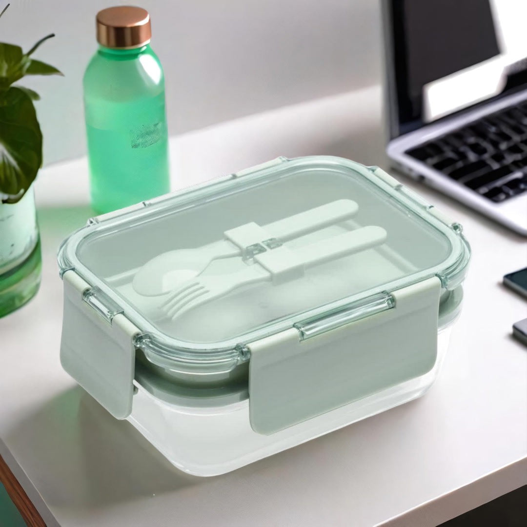 Deluxe 4-in-1 Double Layer Glass Bento Lunch Box in Sage