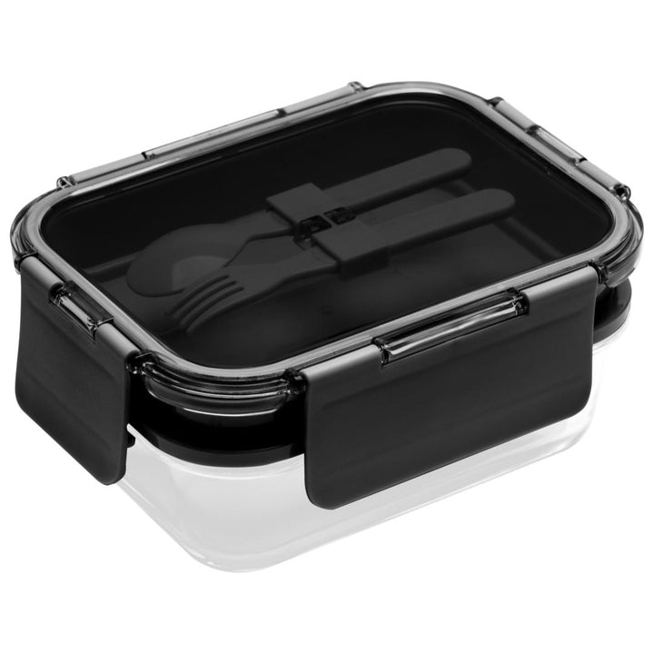 Deluxe 4-in-1 Double Layer Glass Bento Lunch Box in Black