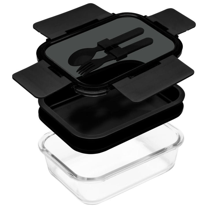 Deluxe 4-in-1 Double Layer Glass Bento Lunch Box in Black