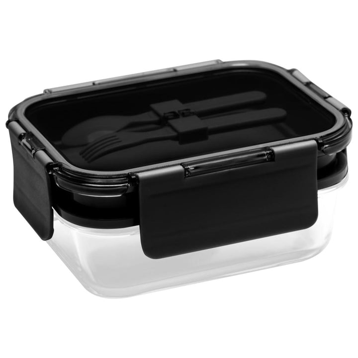 Deluxe 4-in-1 Double Layer Glass Bento Lunch Box in Black