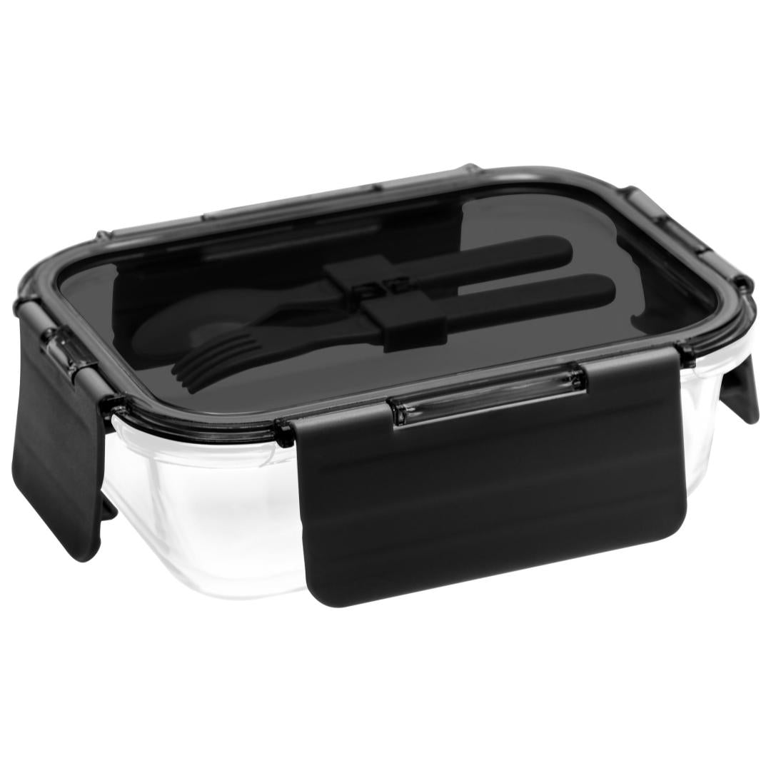 Deluxe 4-in-1 Double Layer Glass Bento Lunch Box in Black