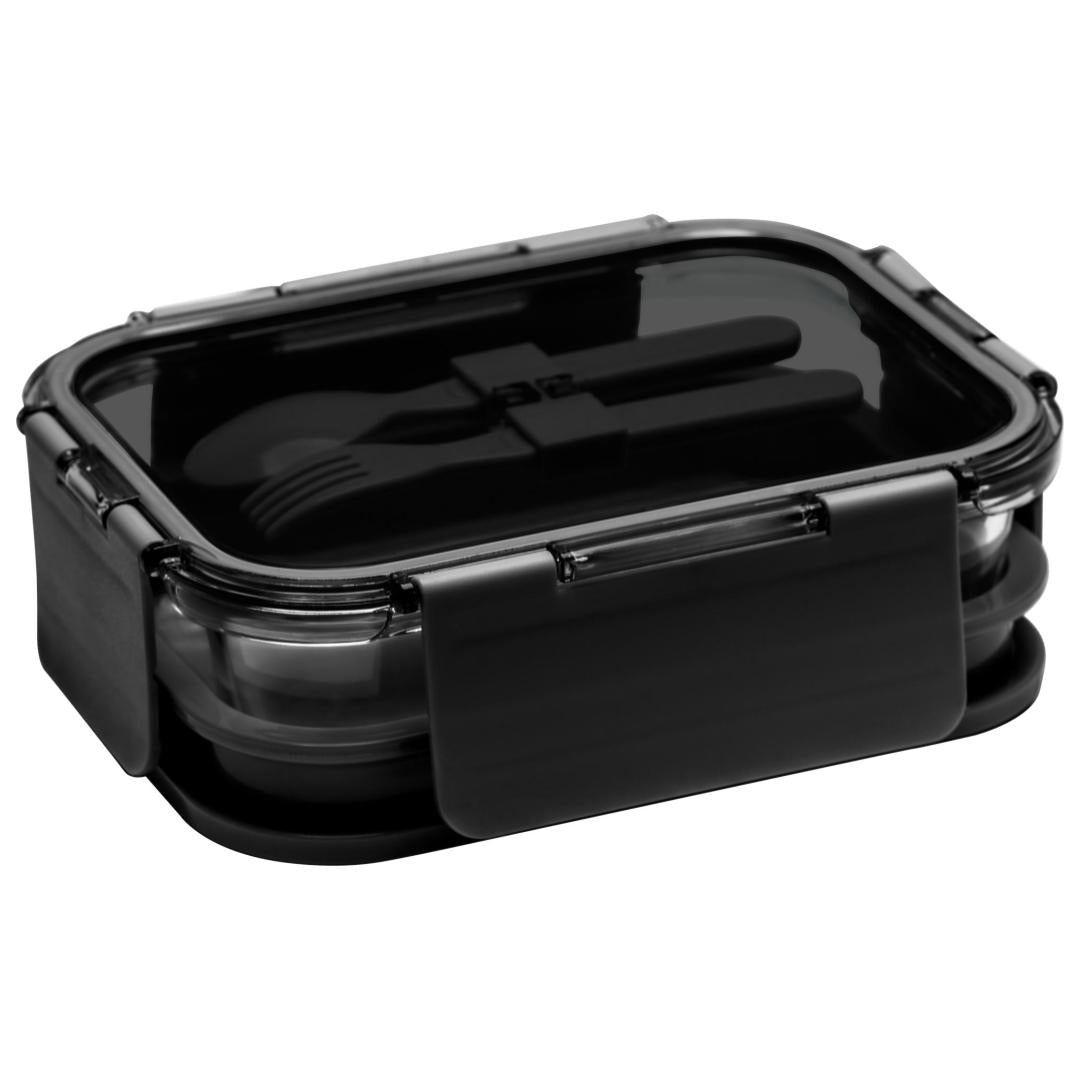 Deluxe 4-in-1 Double Layer Glass Bento Lunch Box in Black