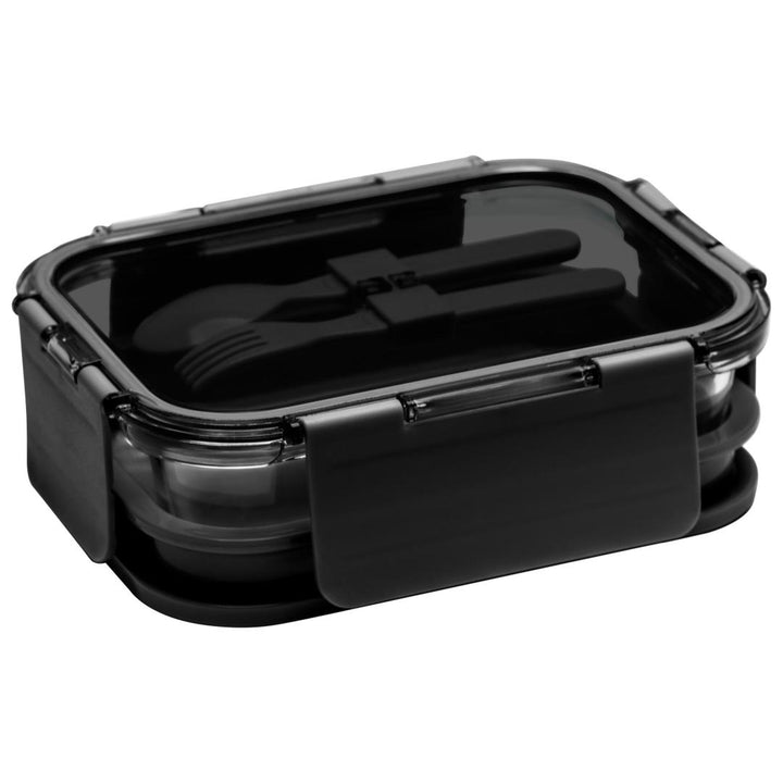 Deluxe 4-in-1 Double Layer Glass Bento Lunch Box in Black