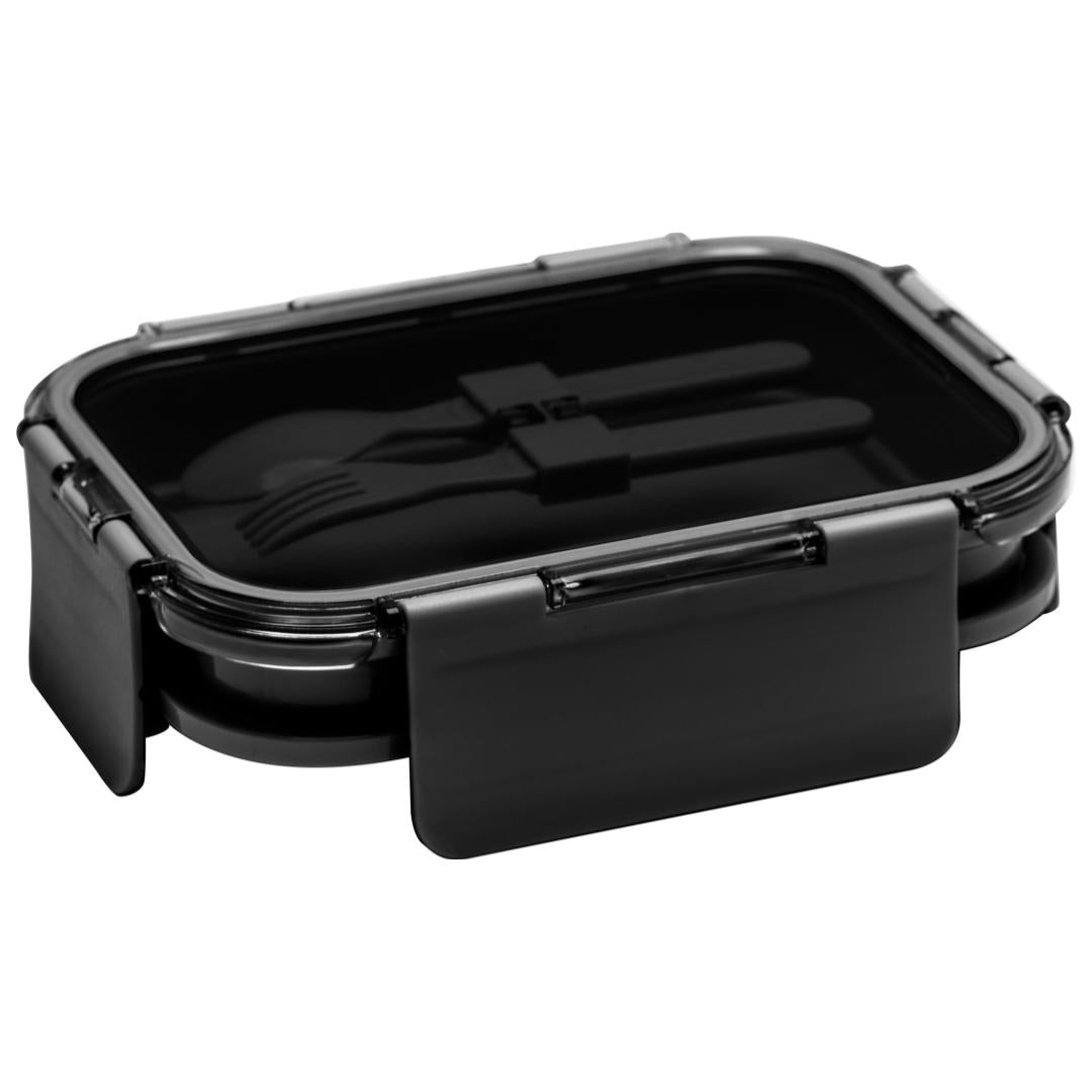 Deluxe 4-in-1 Double Layer Glass Bento Lunch Box in Black