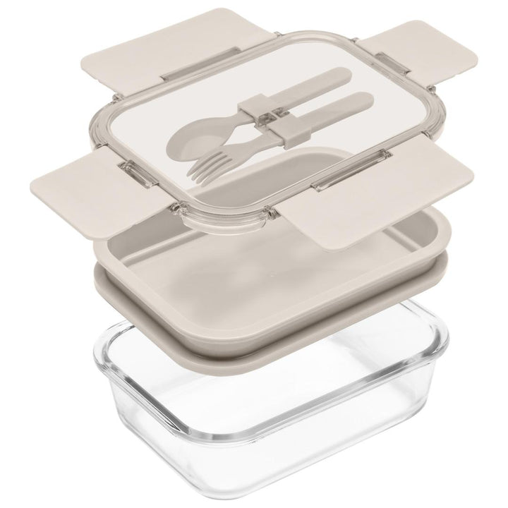 Deluxe 4-in-1 Double Layer Glass Bento Lunch Box in Cream