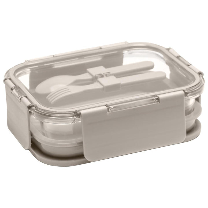 Deluxe 4-in-1 Double Layer Glass Bento Lunch Box in Cream