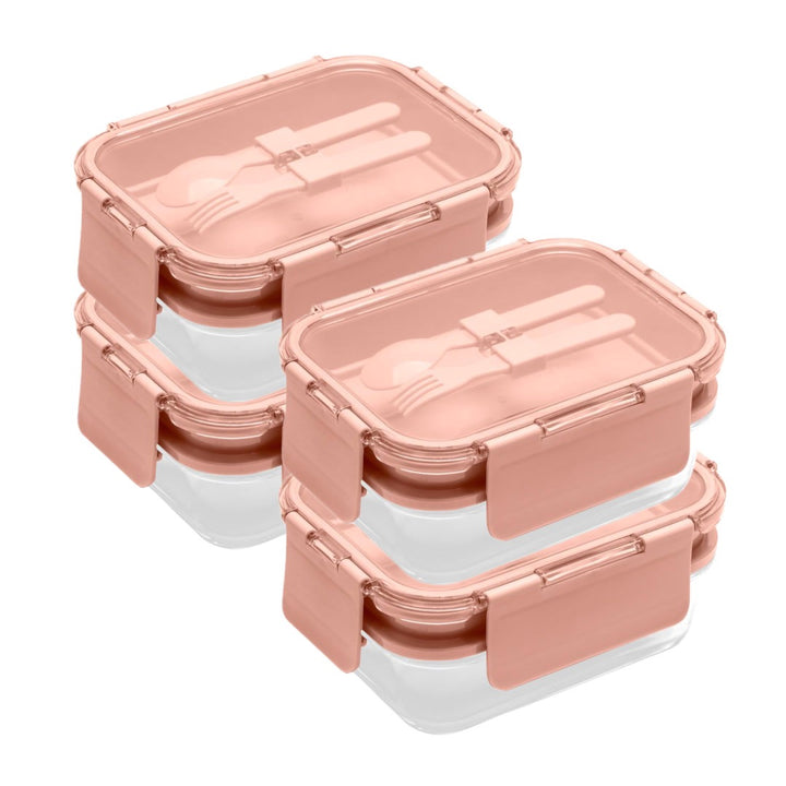 Deluxe 4-in-1 Double Layer Glass Bento Lunch Box in Pink