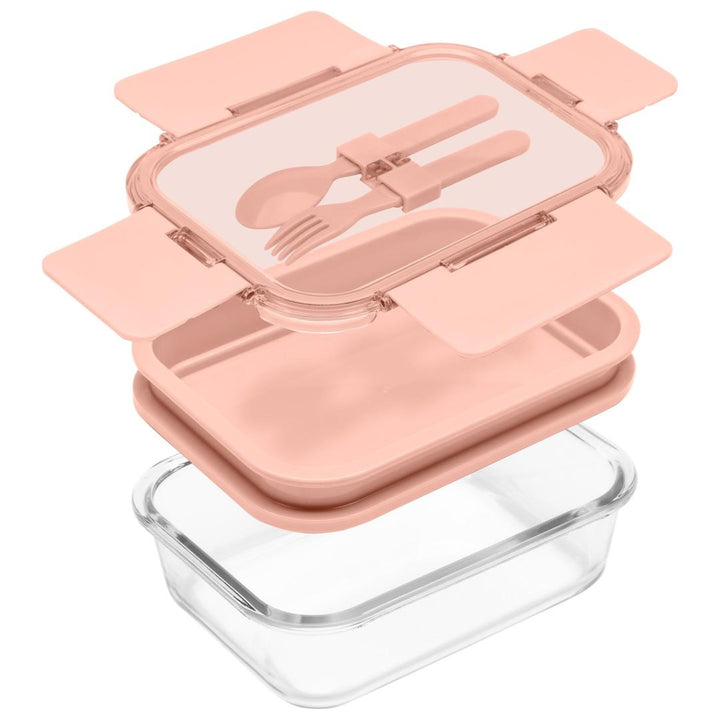 Deluxe 4-in-1 Double Layer Glass Bento Lunch Box in Pink