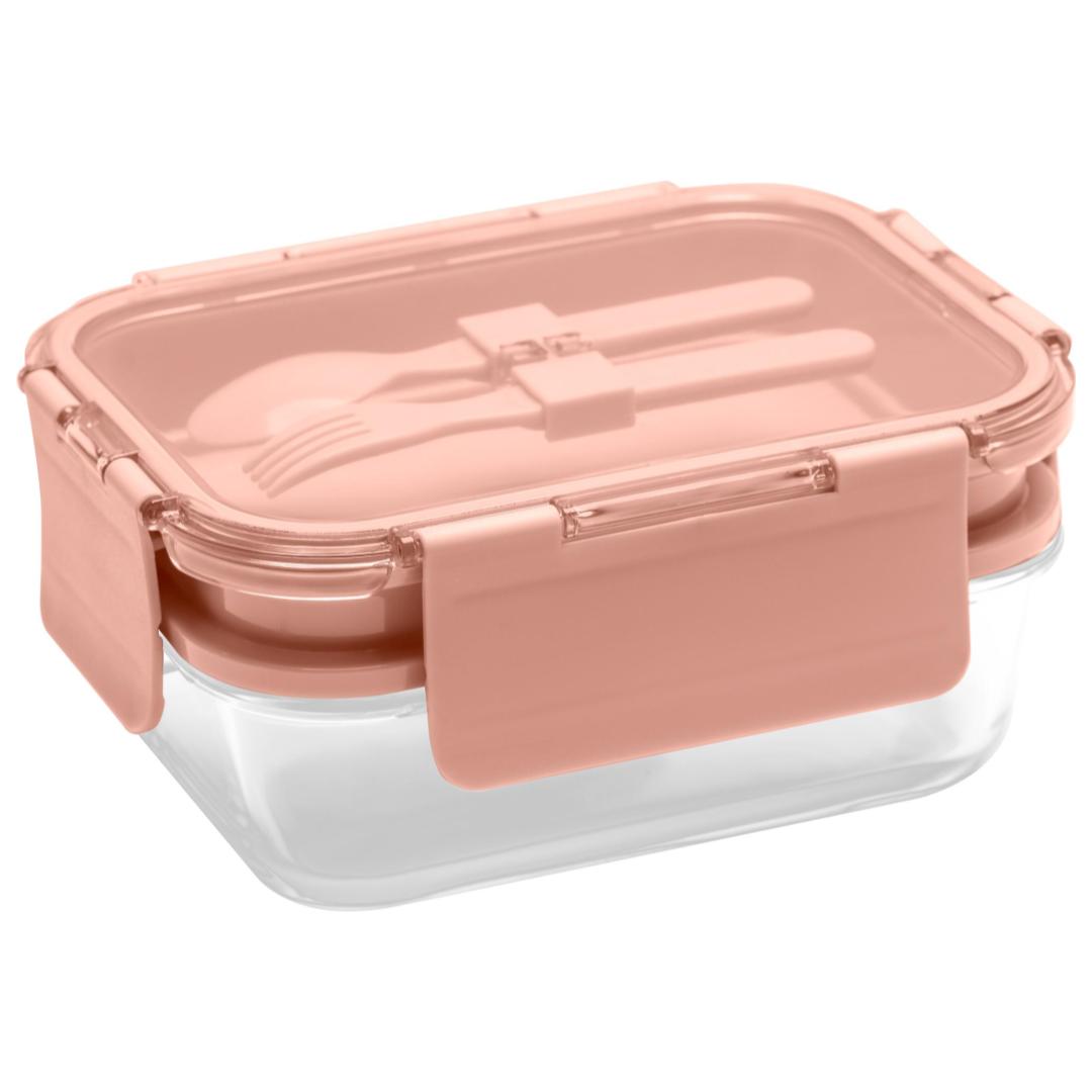 Deluxe 4-in-1 Double Layer Glass Bento Lunch Box in Pink