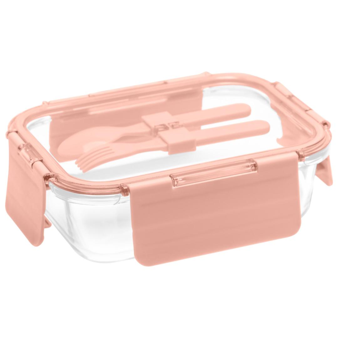 Deluxe 4-in-1 Double Layer Glass Bento Lunch Box in Pink