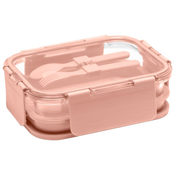 Deluxe 4-in-1 Double Layer Glass Bento Lunch Box in Pink