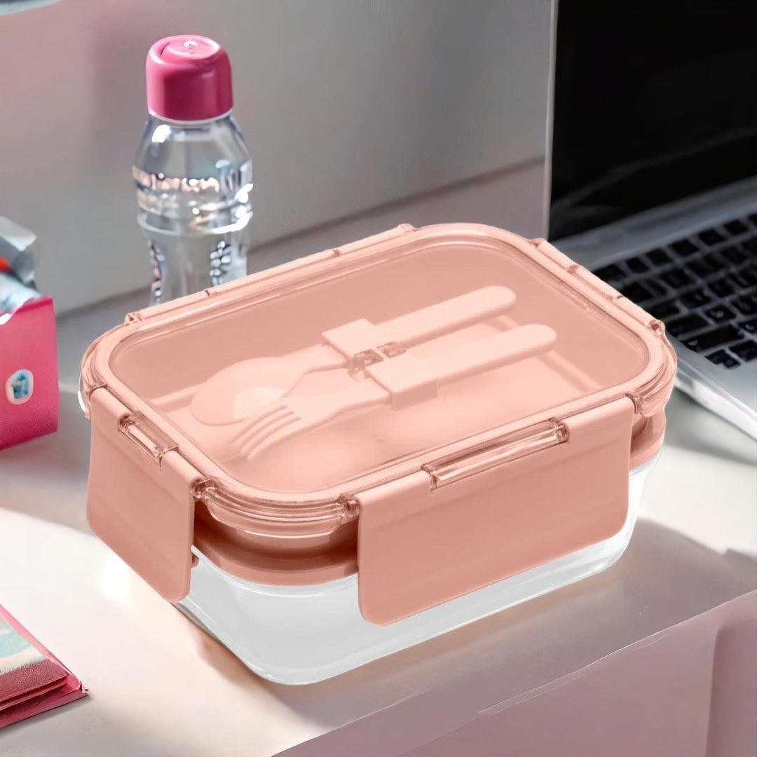 Deluxe 4-in-1 Double Layer Glass Bento Lunch Box in Pink