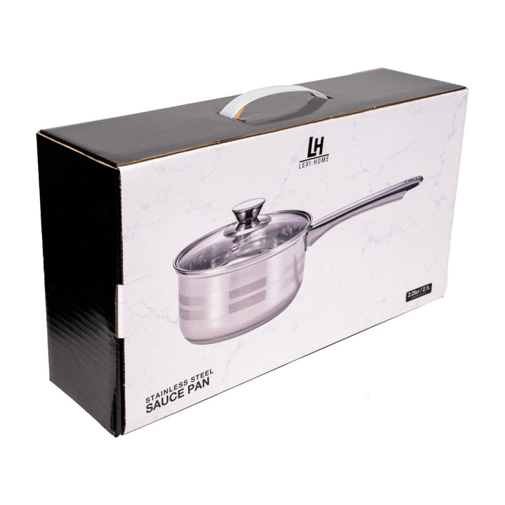 2.4 Qt. Matte Stainless Steel Saucepan Polished Stripes Silver Handle