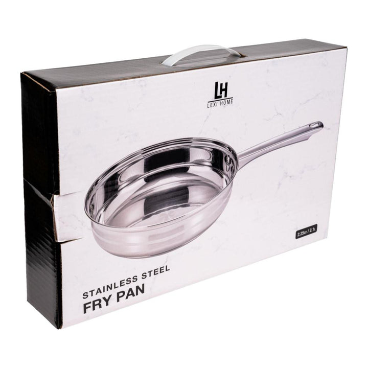 2.4 Qt. Matte & Polished Striped Stainless Steel Fry Pan Silver Handle