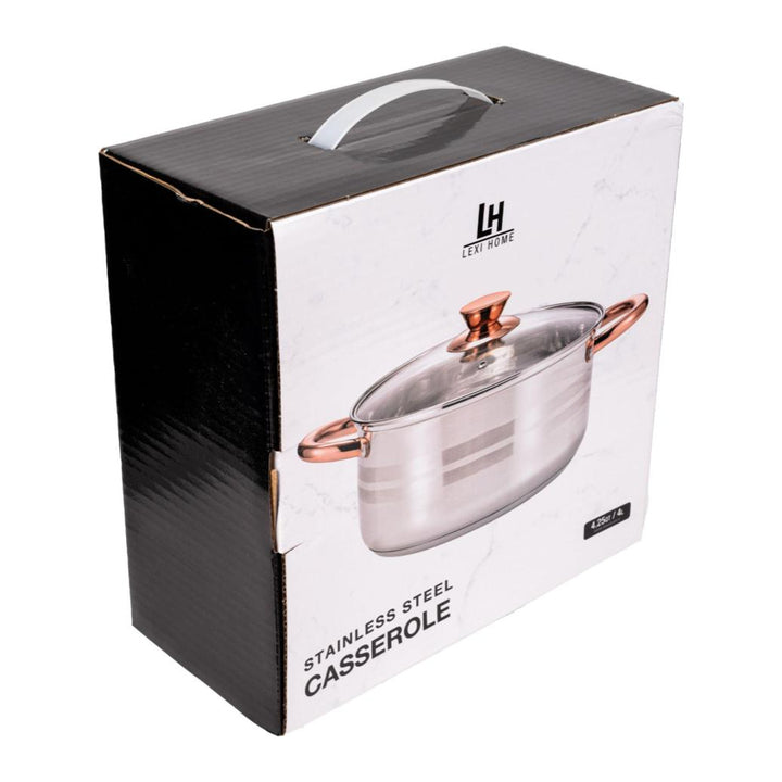 4.25 Qt. Matte & Polished Stripes Stainless Steel Dutch Oven Rose Gold Handles