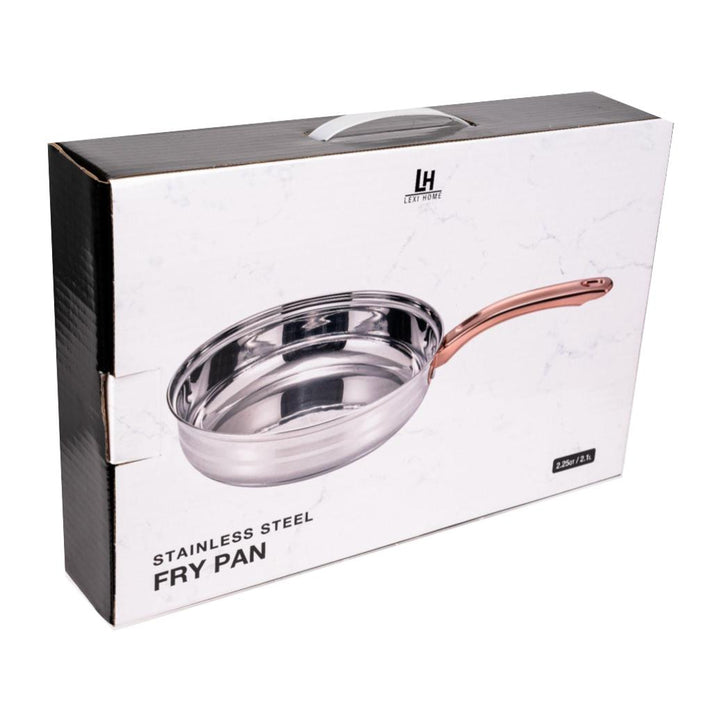 2.4 Qt. Matte & Polished Striped Stainless Steel Fry Pan Rose Gold Handle