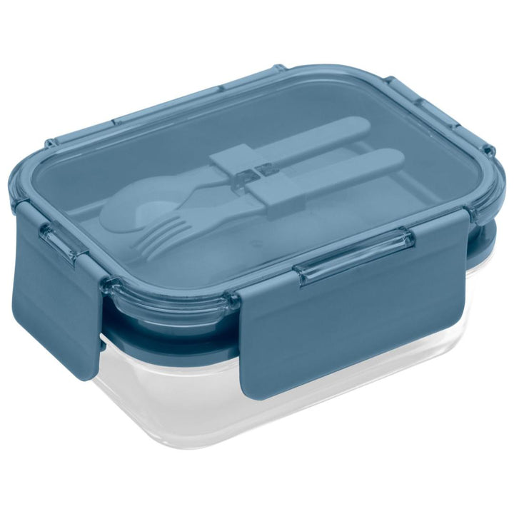 Deluxe 4-in-1 Double Layer Glass Bento Lunch Box in Slate Blue