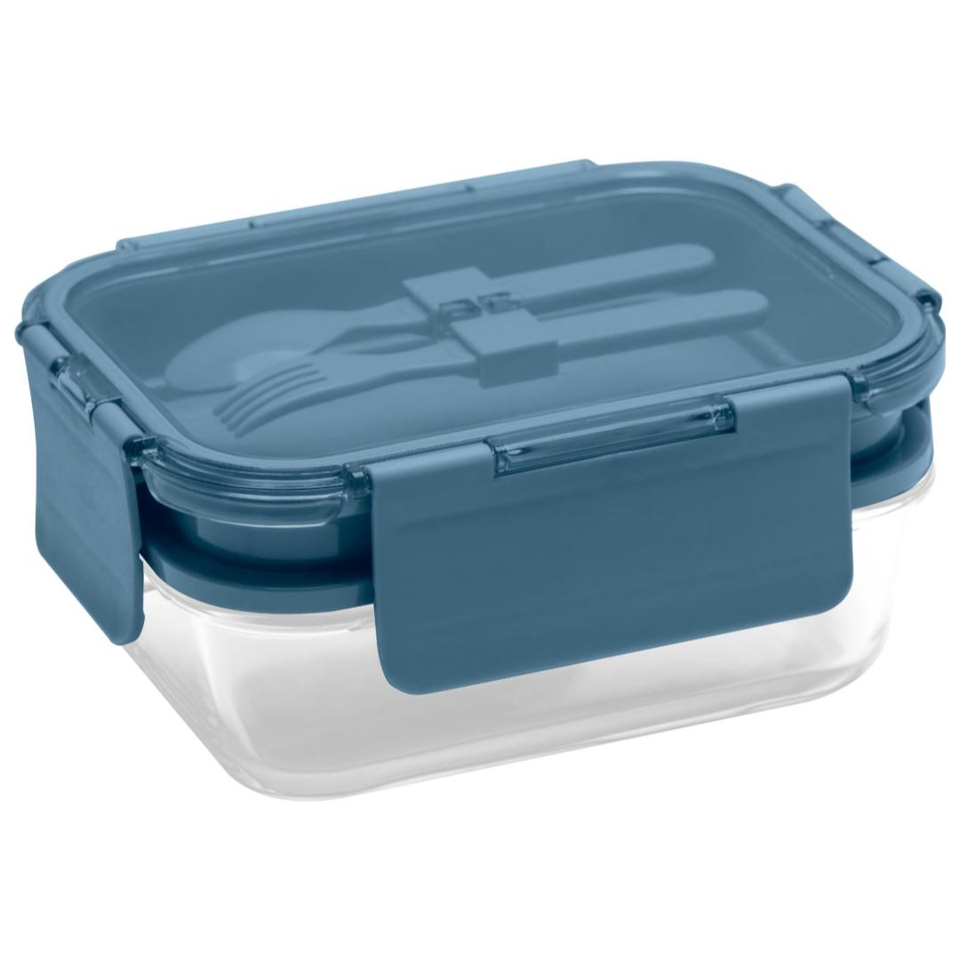 Deluxe 4-in-1 Double Layer Glass Bento Lunch Box in Slate Blue