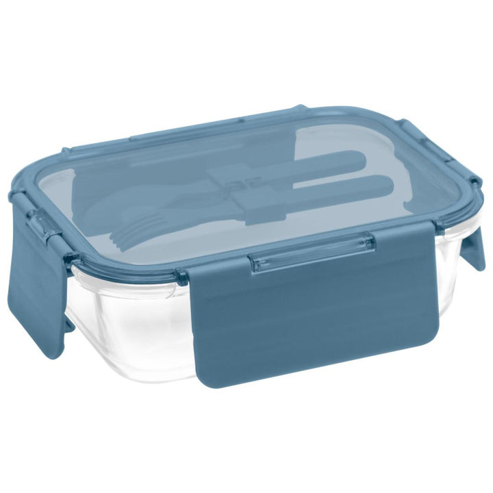 Deluxe 4-in-1 Double Layer Glass Bento Lunch Box in Slate Blue