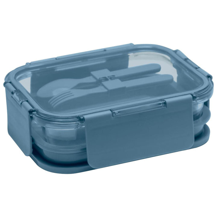 Deluxe 4-in-1 Double Layer Glass Bento Lunch Box in Slate Blue