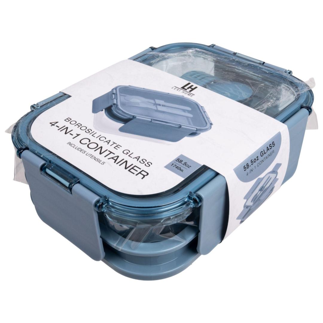 Deluxe 4-in-1 Double Layer Glass Bento Lunch Box in Slate Blue