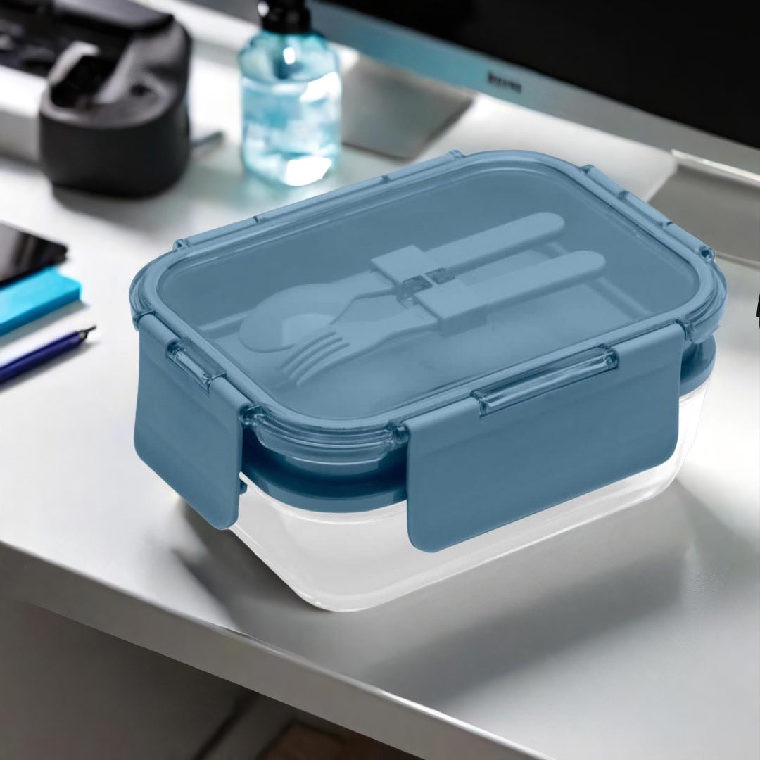 Deluxe 4-in-1 Double Layer Glass Bento Lunch Box in Slate Blue