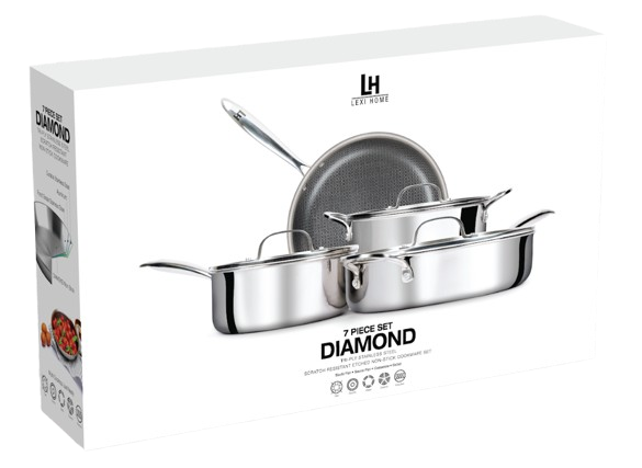 Lexi Home Stainless Steel 7-Pc Tri-Ply Nonstick Etching Kitchen Cookware Set