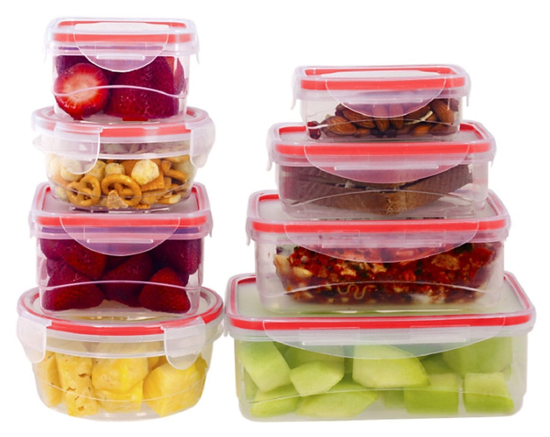 Plastic Containers w/ Snap Lock Lids - 16-pc Set, Red