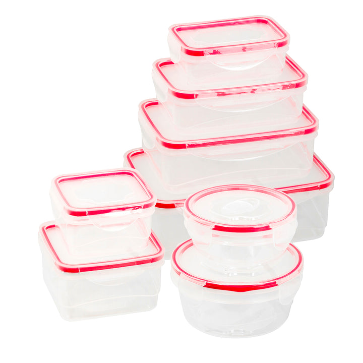 Plastic Containers w/ Snap Lock Lids - 16-pc Set, Red
