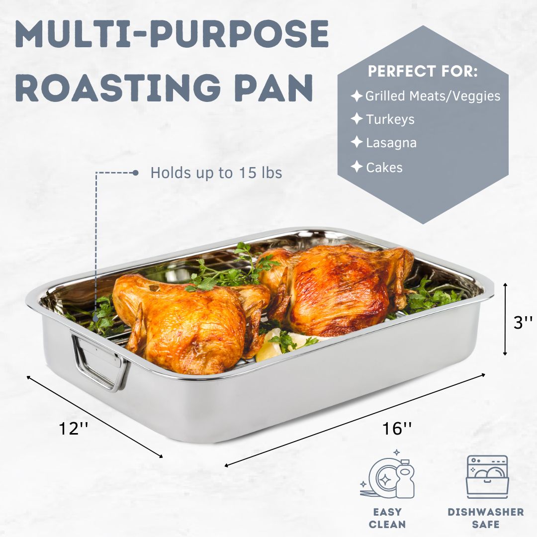 Stainless Steel Roasting Pan with Rack - 16"