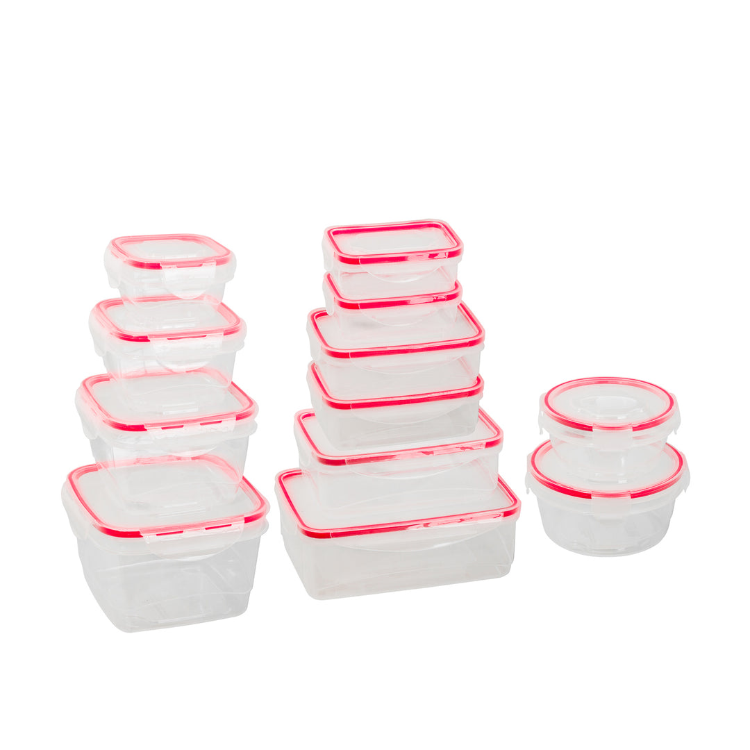Plastic Containers w/ Snap Lock Lids - 24-pc Set, Red
