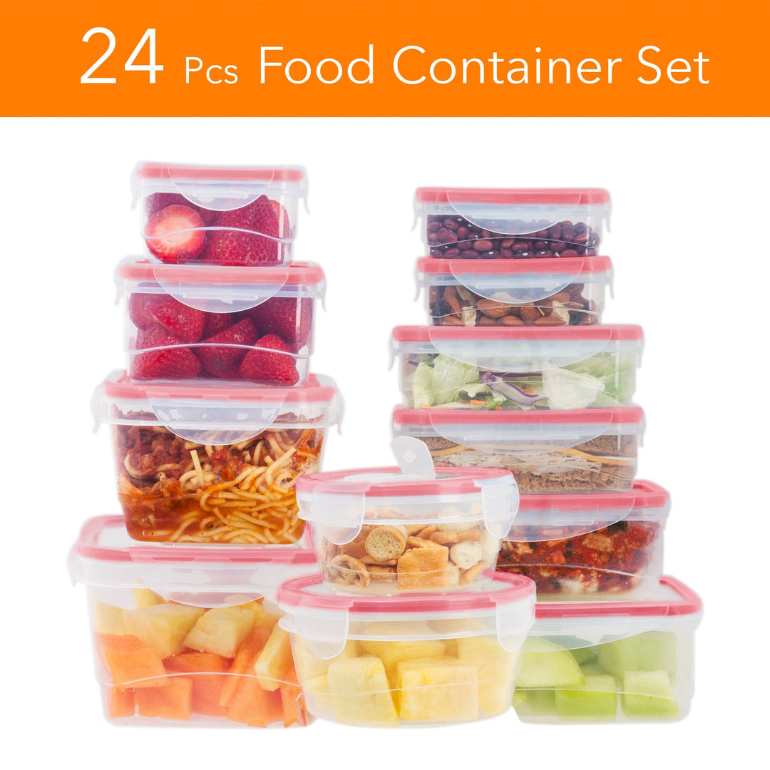 Plastic Containers w/ Snap Lock Lids - 24-pc Set, Red