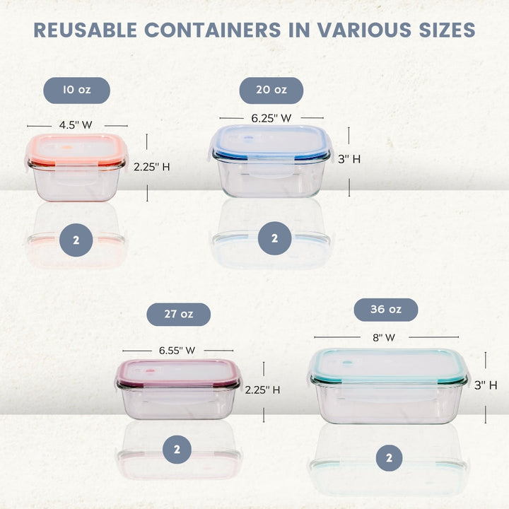 16-Piece Premium Borosilicate Glass Meal Prep Food Container Set