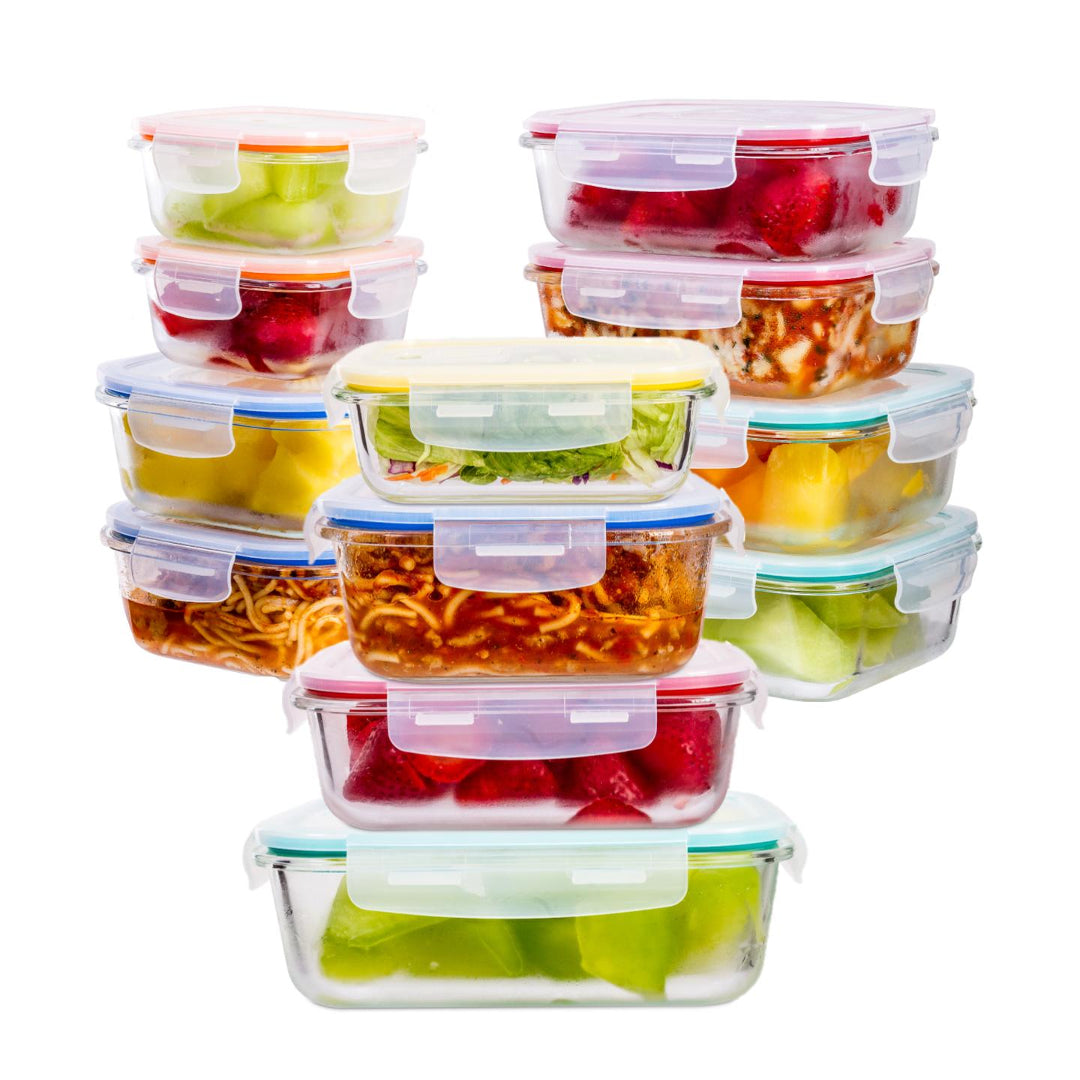 24-Piece Premium Borosilicate Glass Meal Prep Food Container Set