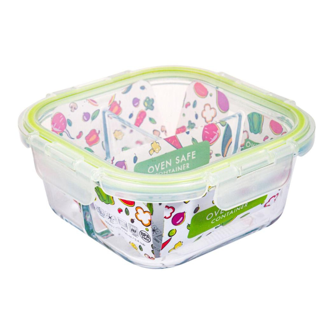 Lock and Seal 27 oz. 3-Compartment Square Glass Container