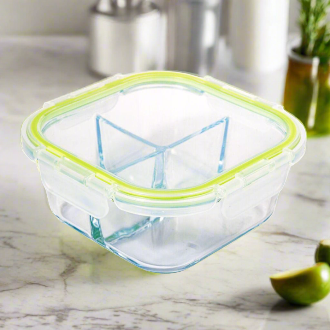 Lock and Seal 27 oz. 3-Compartment Square Glass Container