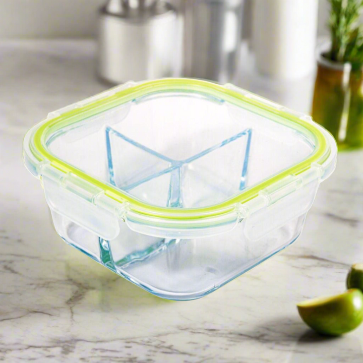 Lock and Seal 27 oz. 3-Compartment Square Glass Container