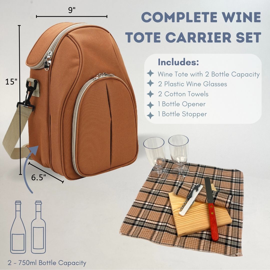 Brown Insulated Wine Bottle Holder Tote Bag