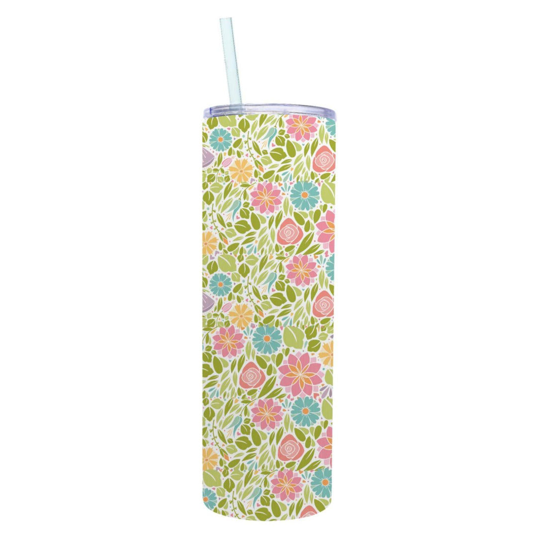 30 oz. Stainless Steel Floral Print Skinny Tumbler with Straw