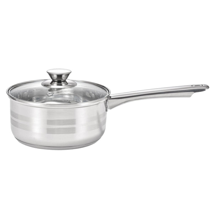 2.4 Qt. Matte Stainless Steel Saucepan Polished Stripes Silver Handle