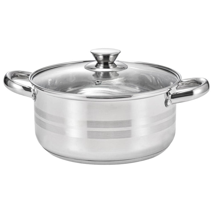 4.25 Qt. Matte & Polished Stripes Stainless Steel Dutch Oven Silver Handles